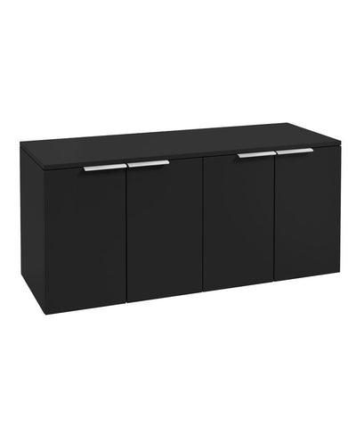 Stockholm Wall Hung 120Cm Four Door Countertop Unit Matt Black-Brushed Chrome Handle