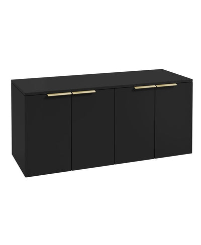 Stockholm Wall Hung 120Cm Four Door Countertop Unit Matt Black-Brushed Gold Handle