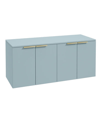 Stockholm Wall Hung 120Cm Four Door Countertop Unit Matt Morning Sky Blue-Brushed Gold Handle