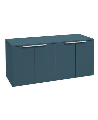 Stockholm Wall Hung 120Cm Four Door Countertop Unit Matt Ocean Blue-Brushed Chrome Handle