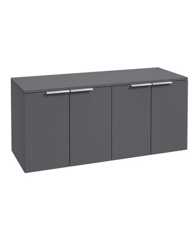 Stockholm Wall Hung 120Cm Four Door Countertop Unit Matt Midnight Grey-Brushed Chrome Handle