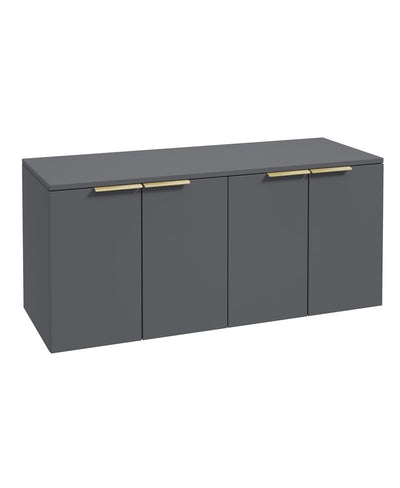 Stockholm Wall Hung 120Cm Four Door Countertop Unit Matt Midnight Grey-Brushed Gold Handle