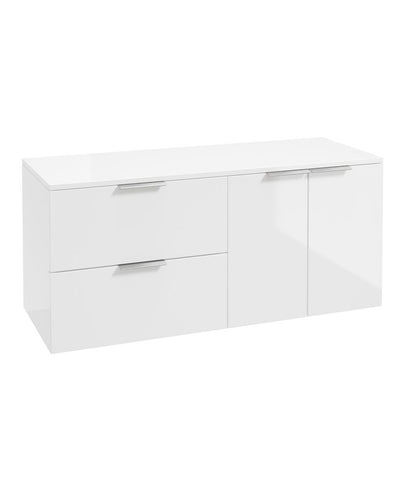 Stockholm Wall Hung 120Cm Two Drawer/Two Door Countertop Unit Gloss White-Brushed Chrome Handles