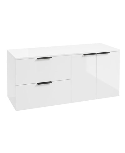 Stockholm Wall Hung 120Cm Two Drawer/Two Door Countertop Unit Gloss White-Matt Black Handles