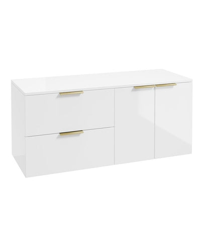 Stockholm Wall Hung 120Cm Two Drawer/Two Door Countertop Unit Gloss White-Brushed Gold Handles