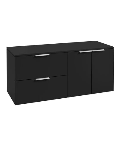 Stockholm Wall Hung 120Cm Two Drawer/Two Door Countertop Unit Matt Black-Brushed Chrome Handles