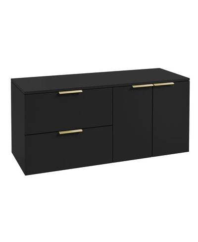 Stockholm Wall Hung 120Cm Two Drawer/Two Door Countertop Unit Matt Black-Brushed Gold Handles