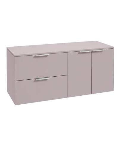 Stockholm Wall Hung 120Cm Two Drawer/Two Door Countertop Unit Matt Cashmere Pink-Brushed Chrome Handles