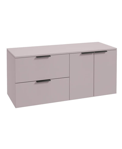 Stockholm Wall Hung 120Cm Two Drawer/Two Door Countertop Unit Matt Cashmere Pink-Matt Black Handles