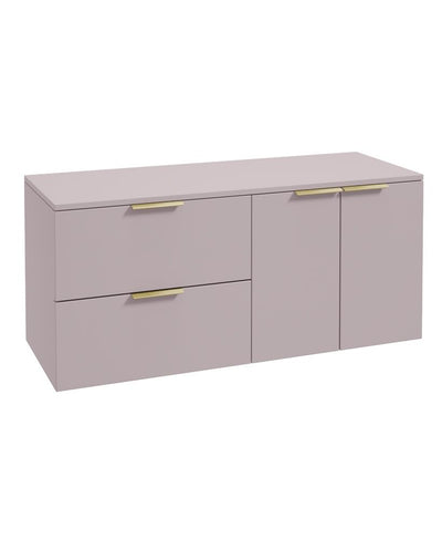 Stockholm Wall Hung 120Cm Two Drawer/Two Door Countertop Unit Matt Cashmere Pink-Brushed Gold Handles