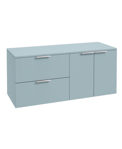 Stockholm Wall Hung 120Cm Two Drawer/Two Door Countertop Unit Matt Morning Sky Blue-Brushed Chrome Handles