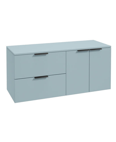 Stockholm Wall Hung 120Cm Two Drawer/Two Door Countertop Unit Matt Morning Sky Blue-Matt Black Handles