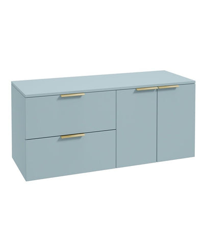 Stockholm Wall Hung 120Cm Two Drawer/Two Door Countertop Unit Matt Morning Sky Blue-Brushed Gold Handles
