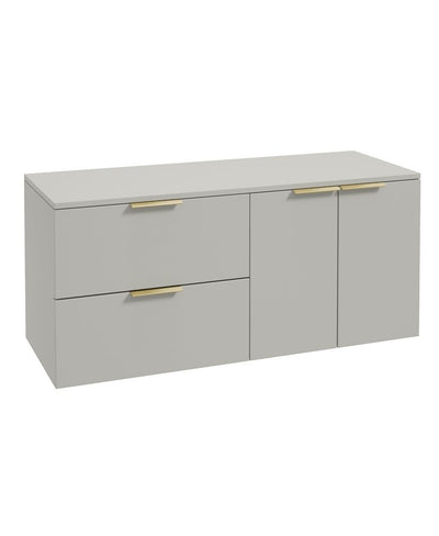 Stockholm Wall Hung 120Cm Two Drawer/Two Door Countertop Unit Matt Arctic Grey-Brushed Gold Handles