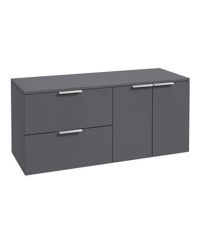 Stockholm Wall Hung 120Cm Two Drawer/Two Door Countertop Unit Matt Midnight Grey-Brushed Chrome Handles