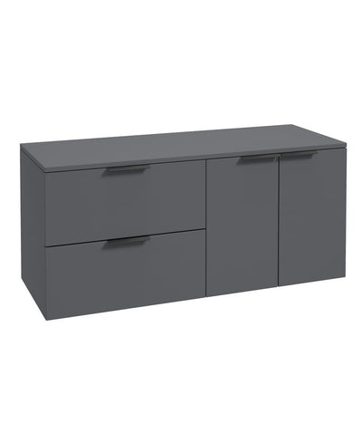 Stockholm Wall Hung 120Cm Two Drawer/Two Door Countertop Unit Matt Midnight Grey-Matt Black Handles