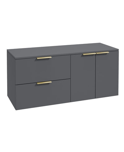 Stockholm Wall Hung 120Cm Two Drawer/Two Door Countertop Unit Matt Midnight Grey-Brushed Gold Handles