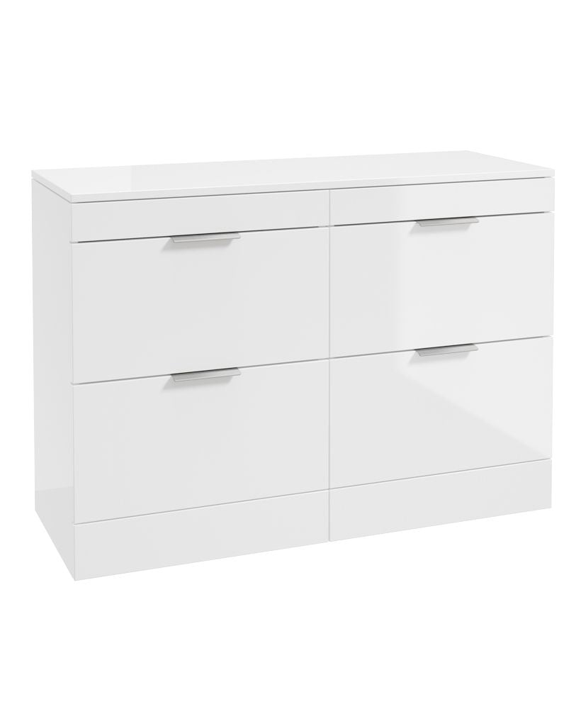 Stockholm Floorstanding 120Cm Four Drawer Countertop Unit Gloss White-Brushed Chrome Handle