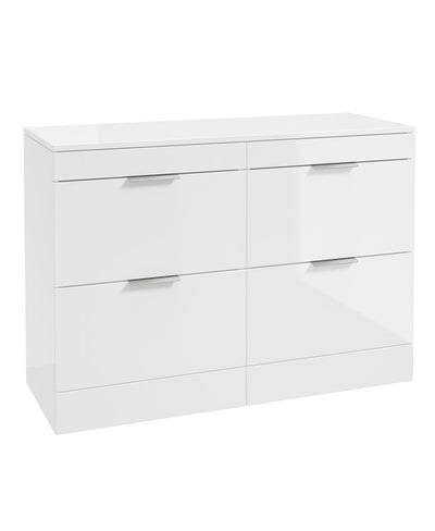 Stockholm Floorstanding 120Cm Four Drawer Countertop Unit Gloss White-Brushed Chrome Handle