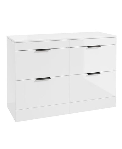Stockholm Floorstanding 120Cm Four Drawer Countertop Unit Gloss White-Matt Black Handle