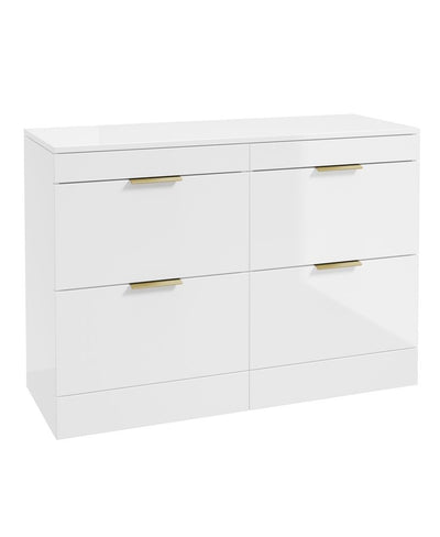 Stockholm Floorstanding 120Cm Four Drawer Countertop Unit Gloss White-Brushed Gold Handle