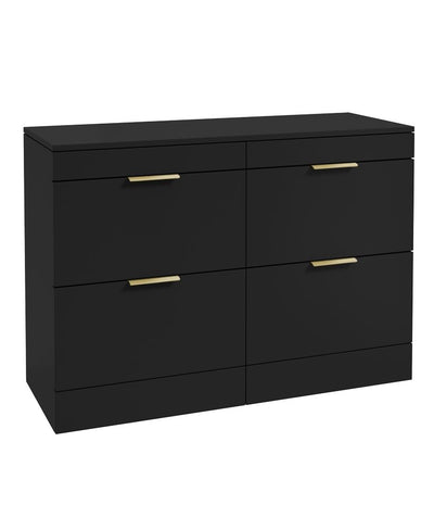 Stockholm Floorstanding 120Cm Four Drawer Countertop Unit Matt Black-Brushed Gold Handle