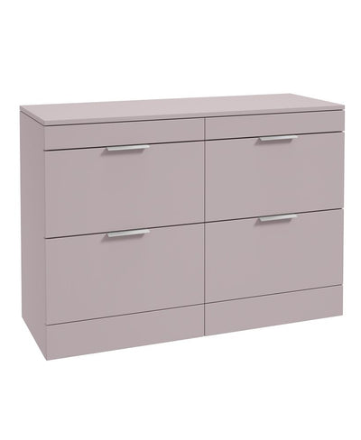 Stockholm Floorstanding 120Cm Four Drawer Countertop Unit Matt Cashmere Pink-Brushed Chrome Handle