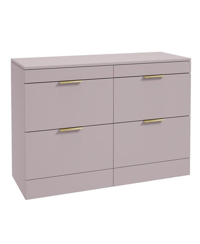 Stockholm Floorstanding 120Cm Four Drawer Countertop Unit Matt Cashmere Pink-Brushed Gold Handle