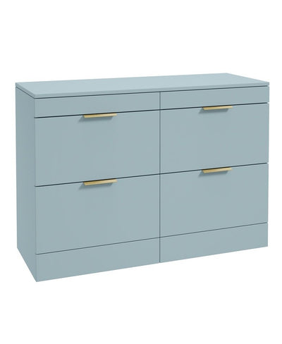 Stockholm Floorstanding 120Cm Four Drawer Countertop Unit Matt Morning Sky Blue-Brushed Gold Handle