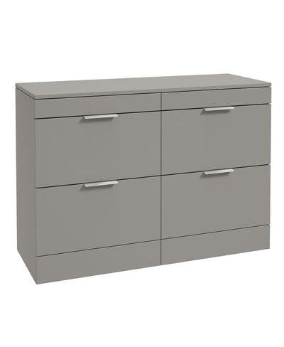 Stockholm Floorstanding 120Cm Four Drawer Countertop Unit Matt Khaki-Brushed Chrome Handle
