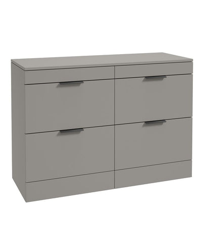 Stockholm Floorstanding 120Cm Four Drawer Countertop Unit Matt Khaki-Matt Black Handle