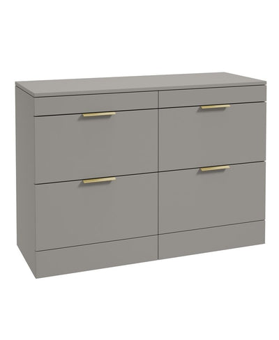 Stockholm Floorstanding 120Cm Four Drawer Countertop Unit Matt Khaki-Brushed Gold Handle