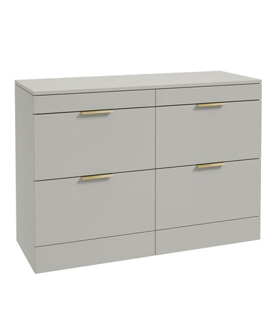 Stockholm Floorstanding 120Cm Four Drawer Countertop Unit Matt Arctic Grey-Brushed Gold Handle