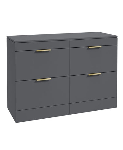 Stockholm Floorstanding 120Cm Four Drawer Countertop Unit Matt Midnight Grey-Brushed Gold Handle
