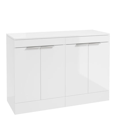 Stockholm Floorstanding 120Cm Four Door Countertop Unit Gloss White-Brushed Chrome Handle