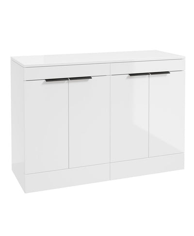 Stockholm Floorstanding 120Cm Four Door Countertop Unit Gloss White-Matt Black Handle