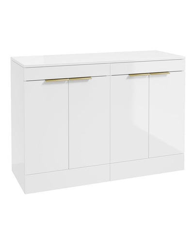 Stockholm Floorstanding 120Cm Four Door Countertop Unit Gloss White-Brushed Gold Handle
