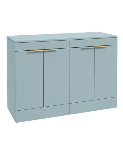 Stockholm Floorstanding 120Cm Four Door Countertop Unit Matt Morning Sky Blue-Brushed Gold Handle