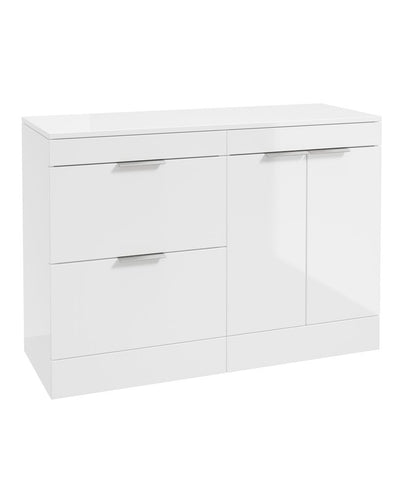 Stockholm Floorstanding 120Cm Two Drawer/Two Door Countertop Unit Gloss White-Brushed Chrome Handles