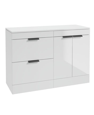 Stockholm Floorstanding 120Cm Two Drawer/Two Door Countertop Unit Gloss White-Matt Black Handles