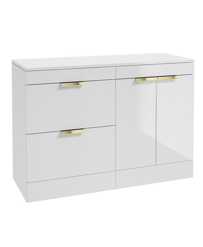 Stockholm Floorstanding 120Cm Two Drawer/Two Door Countertop Unit Gloss White-Brushed Gold Handles