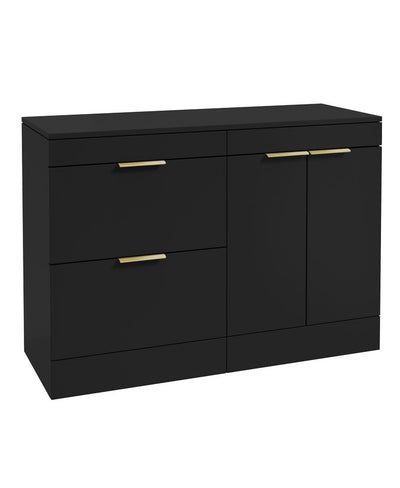 Stockholm Floorstanding 120Cm Two Drawer/Two Door Countertop Unit Matt Black-Brushed Gold Handles