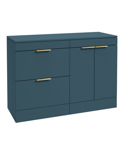 Stockholm Floorstanding 120Cm Two Drawer/Two Door Countertop Unit Matt Ocean Blue-Brushed Gold Handles