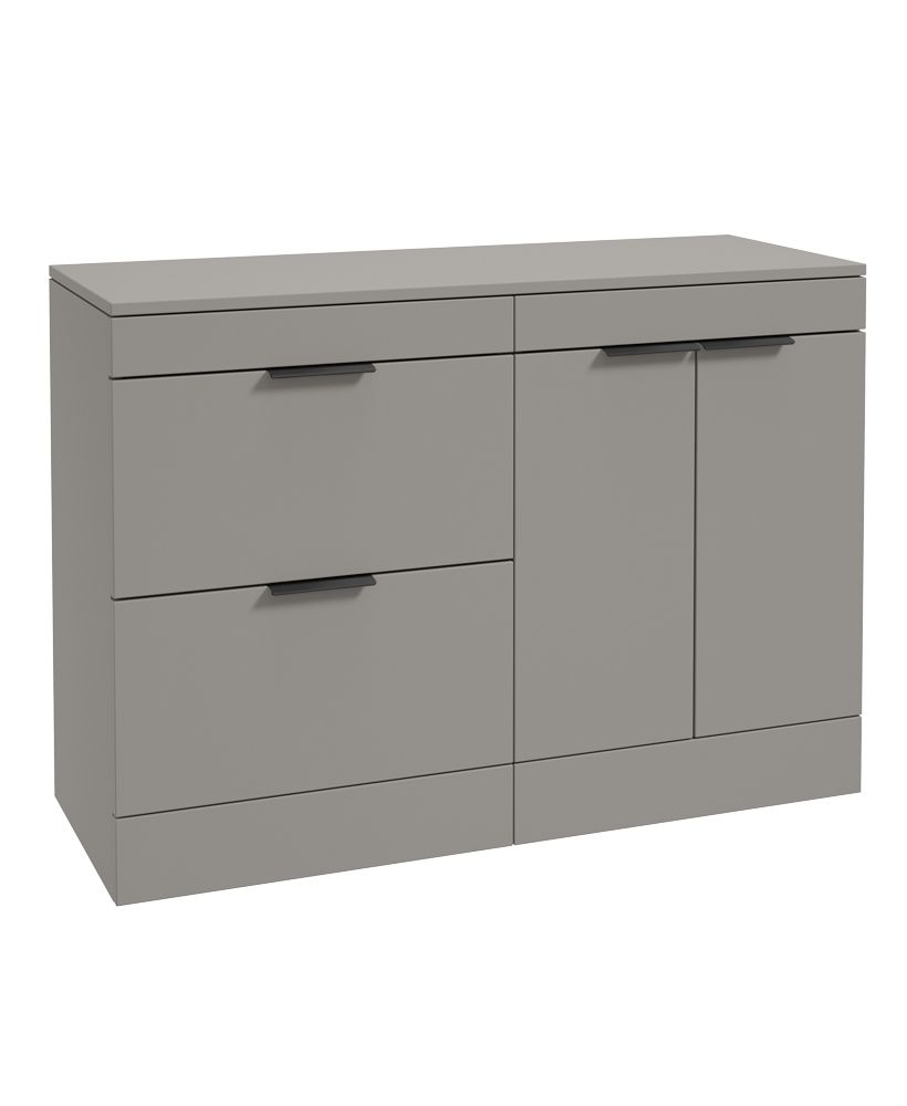 Stockholm Floorstanding 120Cm Two Drawer/Two Door Countertop Unit Matt Khaki-Matt Black Handles