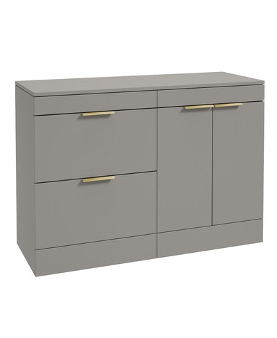 Stockholm Floorstanding 120Cm Two Drawer/Two Door Countertop Unit Matt Khaki-Brushed Gold Handles