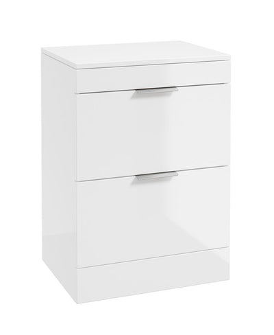 Stockholm Floorstanding 60Cm Two Drawer Countertop Unit Gloss White-Brushed Chrome Handles