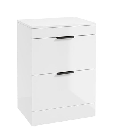 Stockholm Floorstanding 60Cm Two Drawer Countertop Unit Gloss White-Matt Black Handles