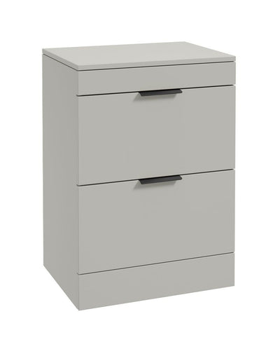 Stockholm Floorstanding 60Cm Two Drawer Countertop Unit Matt Arctic Grey-Matt Black Handles