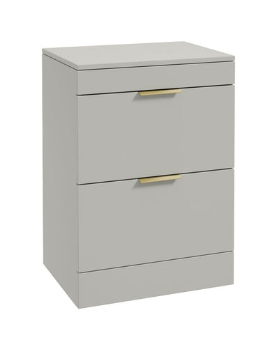 Stockholm Floorstanding 60Cm Two Drawer Countertop Unit Matt Arctic Grey-Brushed Gold Handles