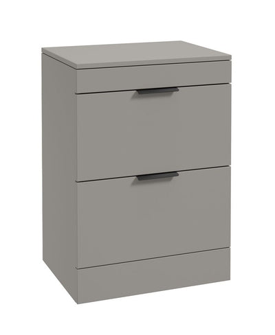 Stockholm Floorstanding 60Cm Two Drawer Countertop Unit Matt Khaki-Matt Black Handles